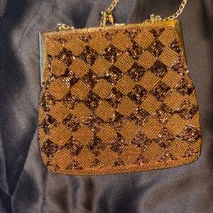 Walborg Vintage Gold and Brown Beaded Evening Bag